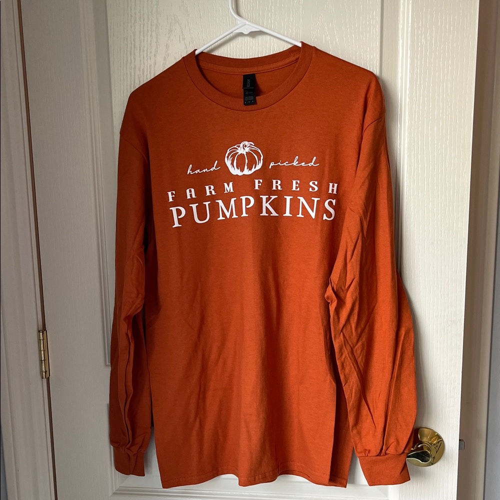 New (no tags from Etsy) burnt Orange Long Sleeve Pumpkin Graphic Tee
